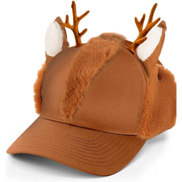 Reindeer Funny Unisex Christmas Hat Holiday Cap One Size Fits Most Adults - Picture 1 of 3